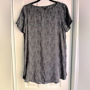 Eileen Fisher tunic dress silk cotton blend navy black minimalist bateau neck PM